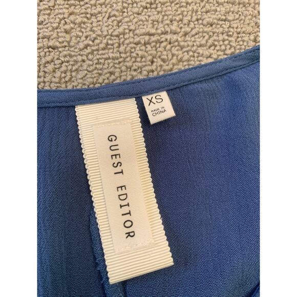 Guest Editor Women's XS  Blouse‎ Top Blue Tiered Frill Sleeve Rayon Crepe - Picture 3 of 14